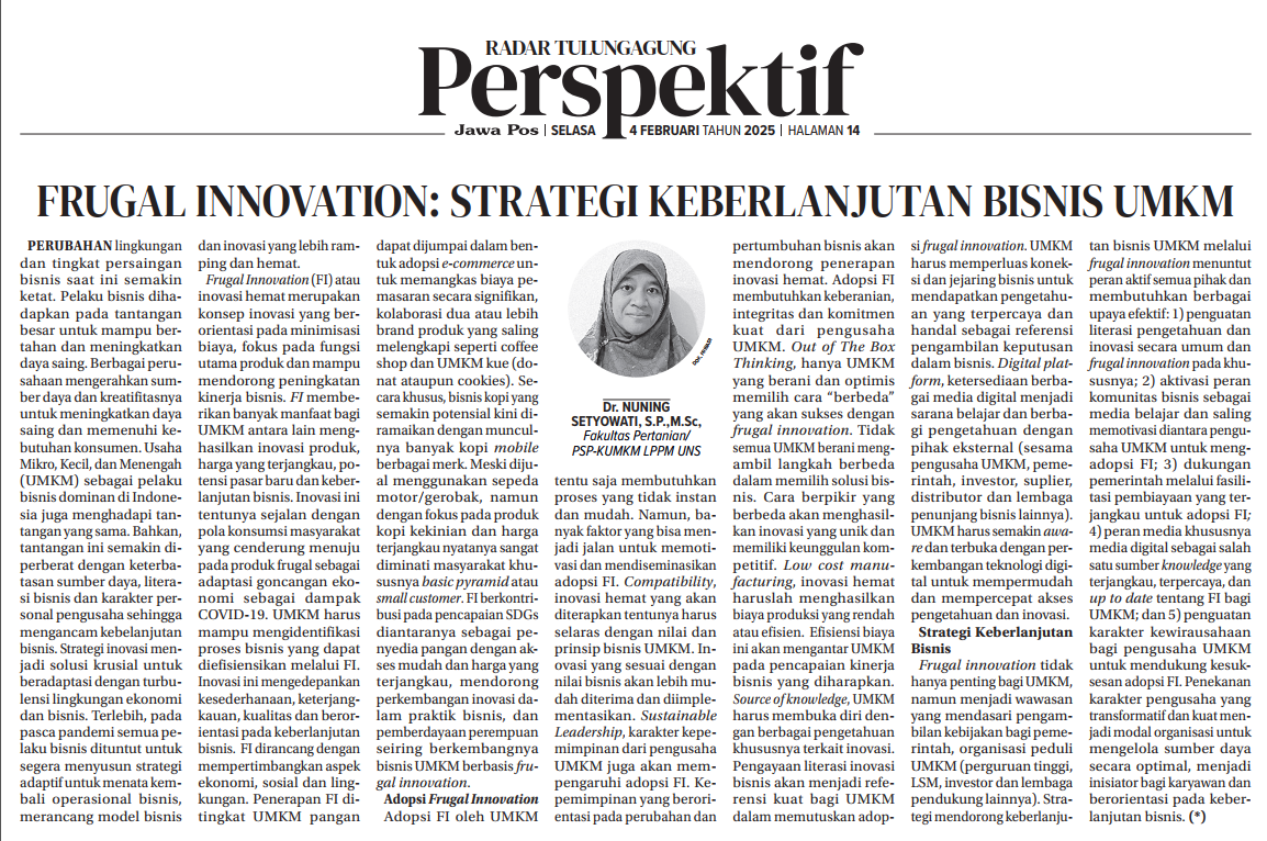 FRUGAL INNOVATION: STRATEGI KEBERLANJUTAN BISNIS UMKM