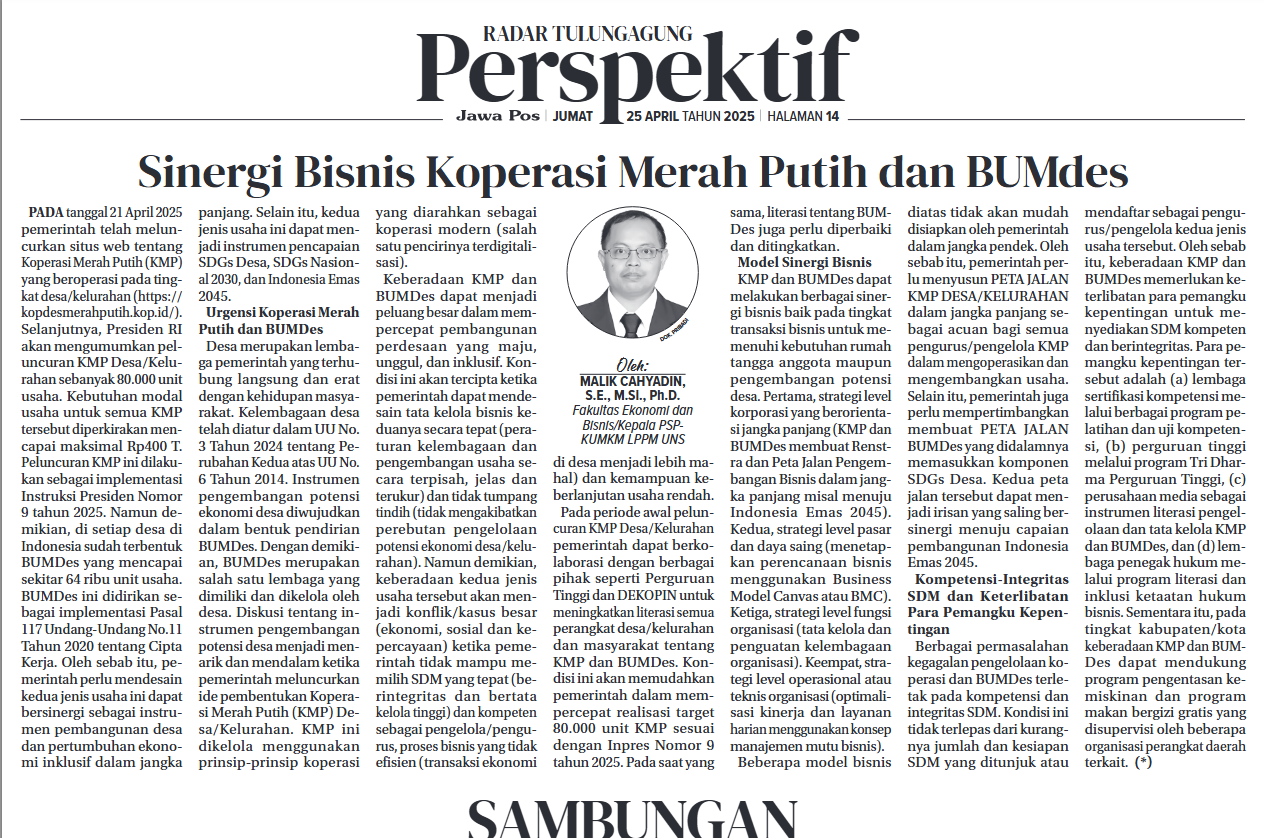 Sinergi Bisnis Koperasi Merah Putih Dan Bumdes 